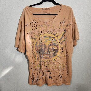 Sublime Distressed Oversized T-Shirt S/M Brown Cotton Graphic Sun Design Short S